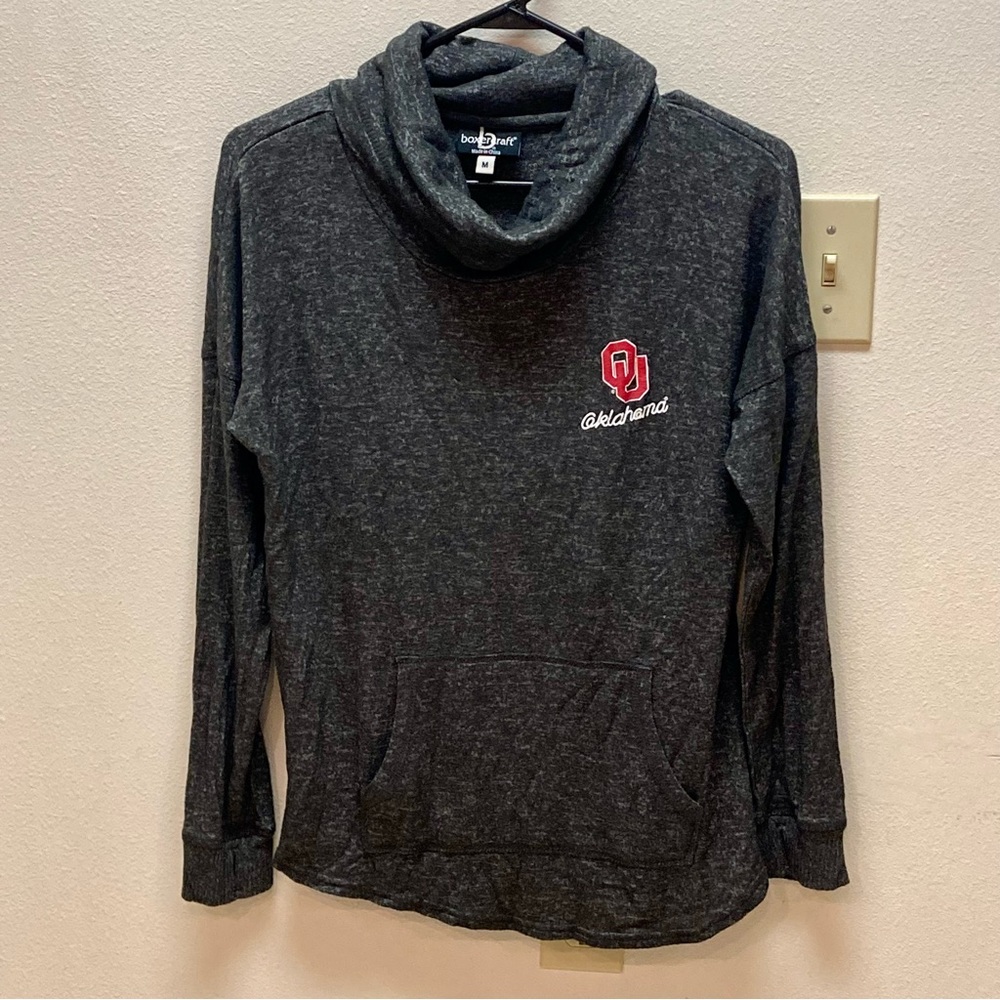 Women’s BoxerCraft Charcoal Grey Oklahoma Sooners Cowl Neck Sweater